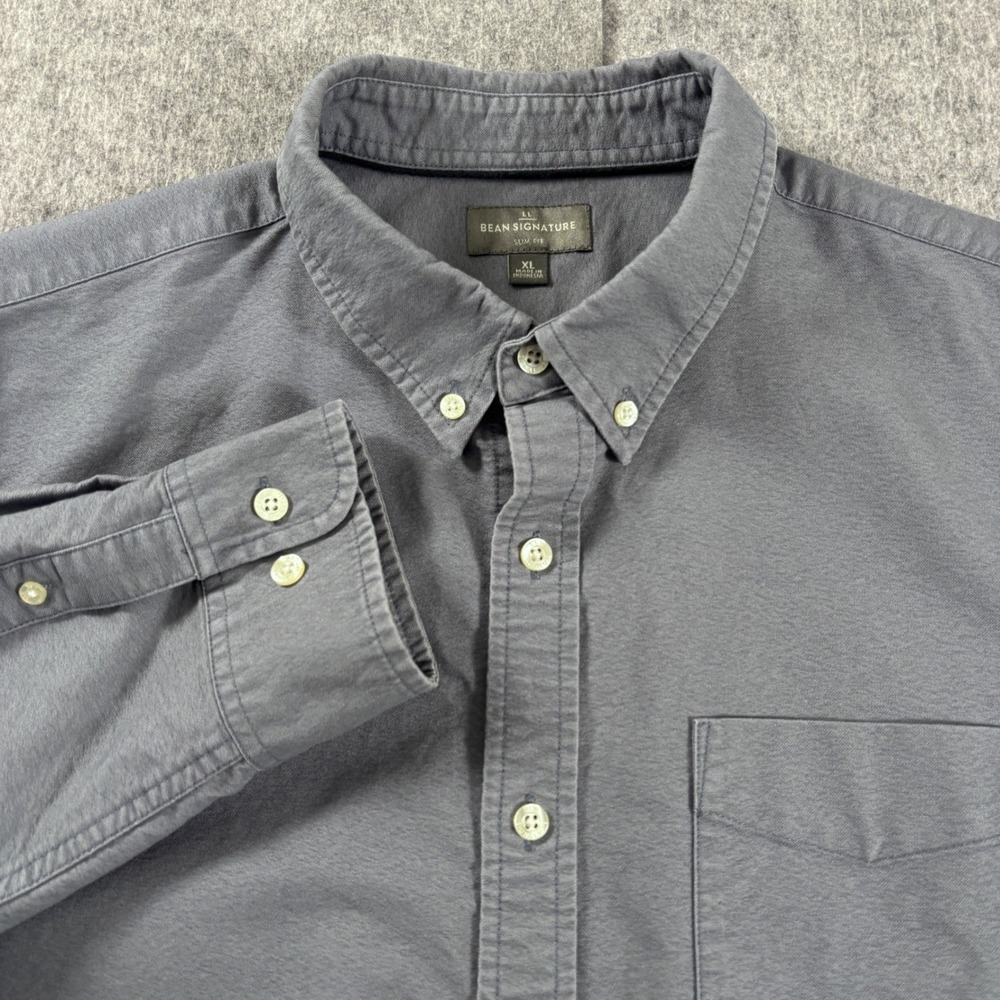 LL Bean Signature Slim Fit Shirt Mens XL Gray Blue Cotton Button Down 300554
